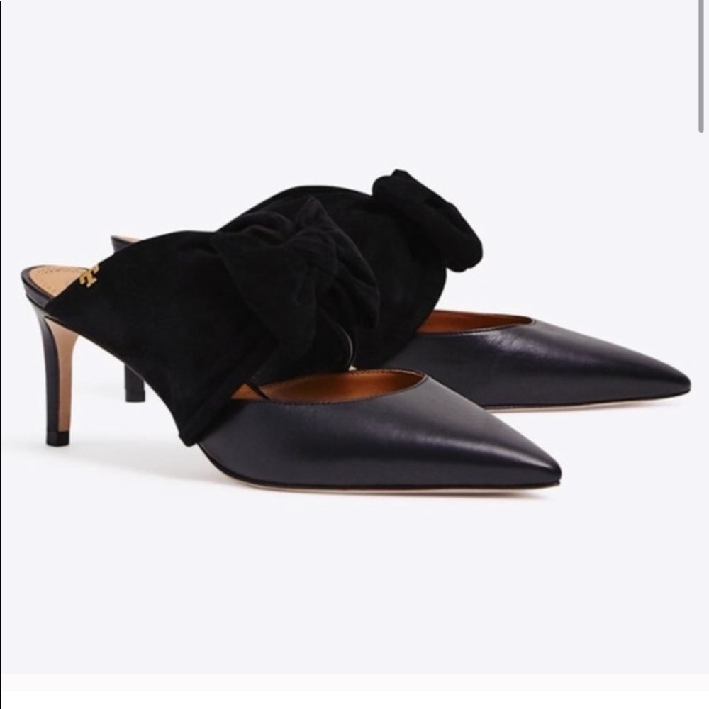 Tory Burch Eleanor Black Bow Leather Mule size 7.5